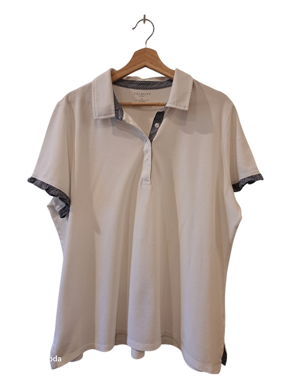 Talbots Women’s Short Sleeve Polo Shirt - White with Navy Trim size 2X
